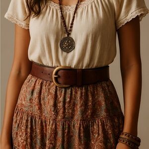 Vintage Lucky Brand Italian Leather Belt with Brass Buckle – Size 33